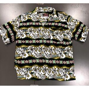 Basix Hawaiian Shirt Mens Medium Multicolor Good Floral Rayon Button Up